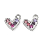 304 Stainless Steel Rhinestone Pendants, Heart Charms, Stainless Steel Color, 10x10x2mm, Hole: 1.4mm(SA-CBA49D2-09P)