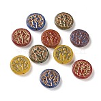 Handmade Lampwork Beads, Flat Round with Flower, Golden Metal Enlaced, Mixed Color, 20x5mm, Hole: 1.2mm(LA-CBA4A8C-15)