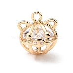Brass Micro Pave Clear Cubic Zirconia Charms, Pig Charms, Real 18K Gold Plated, 12x11x11mm, Hole: 1.6mm(KK-N290-13G)