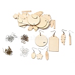 DIY Blank Wood Geometry Dangle Earring Making Kit, Wheat, 8~49.5x5~39x0.8~3mm, Hole: 1.6~4mm(DIY-FS0005-58)