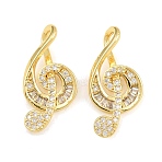 Brass Micro Pave Clear Cubic Zirconia Pendants, Musical Note Charms, Real 18K Gold Plated, 22x10x5mm, Hole: 5x3mm(CU-CBA9AB3-14G)