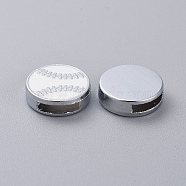 Zinc Alloy Slide Charms, with Enamel, Baseball, Platinum, White, 11~12.5x3.5~4mm, Hole: 1.5x7.5mm(ENAM-WH0047-16B)