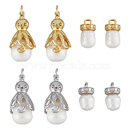 8Pcs 4 Styles Shell Pearl Pendants, with Brass Pave Clear Cubic Zirconia Findings, Long-Lasting Plated, Oval with Octopus Charm & Oval Charm, Mixed Color, 13~25x11~13x7~13mm, Hole: 3mm, 2pcs/style(KK-DC0002-79)