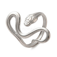 304 Stainless Steel Open Cuff Ring, Snake Shape, Stainless Steel Color, US Size 6 3/4(17.1mm)(RJEW-C068-01B-P)