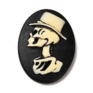 Halloween Opaque Resin Cabochons, Oval with Skull, Black, 39x29x7mm(CRES-F023-07)