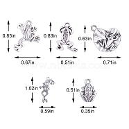 100Pcs 5 Style Tibetan Style Alloy Charms, Frog, Antique Silver, 13~26x9~18x2~3mm, Hole: 1.5~2mm, 20pcs/style(FIND-SZ0002-84)
