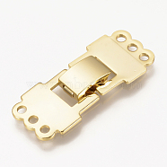 Brass Fold Over Clasps, Nickel Free, Real 18K Gold Plated, 33.5x14x4mm, Hole: 2mm(X-KK-Q735-240G)