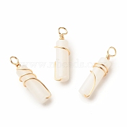 Natural White Jade Pendants, with Light Gold Tone Eco-Friendly Copper Wire Wrapped, Column, 20~21x5~5.5mm, Hole: 2.3~2.8mm(PALLOY-JF01453-07)