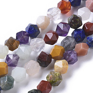 Natural Mixed Gemstone Beads Strands, Star Cut Round Beads, Faceted, 6mm, Hole: 0.8mm, about 64pcs/strand, 15.16 inch(38.5cm)(G-F668-10-6mm)