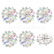 6Pcs 1-Hole Brass Rhinestone Shank Button, Flower, Crystal AB, 19x7.5mm, Hole: 1.4mm(AJEW-GA0006-90A)