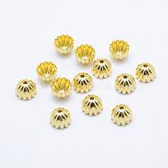 Brass Bead Caps, Real 18K Gold Plated, Cadmium Free & Nickel Free & Lead Free, Golden, 9x6mm, Hole: 1.5mm(KK-P112-35-NR)
