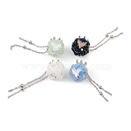 Handmade Polymer Clay Rhinestone Beads, with Resin & Acrylic & Glass Cabochon & Alloy Chain, Rose with Crown & Fishtail, Mixed Color, 60~69mm(CLAY-H003-01M)