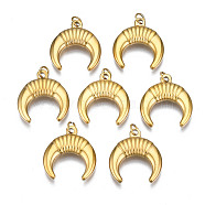 316 Surgical Stainless Steel Pendants, with Jump Rings, Double Horn/Crescent Moon, Real 14K Gold Plated, 17x16x3mm, Jump Ring: 4mm in diameter, 0.5mm thick, 2.5mm inner diameter(STAS-S116-425)