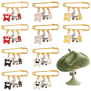 10Pcs 5 Color Baby Clothes & Milk Bottle & Pram Alloy Enamel Charm Safety Pin Brooches, Golden Iron Lapel Pins for Waist Pants Extender, Mixed Color, 32~36mm, 2Pcs/color(JEWB-AB00010)