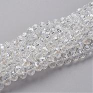Glass Beads Strands, Pearl Luster Plated, Crystal Suncatcher, Faceted Rondelle, Clear, 10x7mm, Hole: 1mm, about 70~72pcs/strand, 18 inch(GR10MMY-01L)