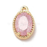 Glass Charms, with Real 18K Gold Plated Brass Findings, Faceted Oval, Pink, 10x6x3mm, Hole: 0.9mm(KK-M233-01G-C)