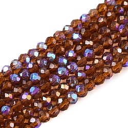 Electroplate Glass Beads Strands, Half Rainbow Plated, Faceted, Rondelle, Saddle Brown, 2.9~3.3x2mm, Hole: 0.8mm, about 148~150pcs/strand, 39.5~40cm(EGLA-A044-T2mm-L02)