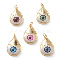 Brass Pendants, with Acrylic and Jump Rings, Eye, Long-Lasting Plated, Mixed Color, 24.5x16x7.5mm, Hole: 3mm, Jump Ring: 5x1mm(KK-Z006-02)