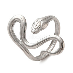 Non-Tarnish 304 Stainless Steel Open Cuff Ring, Snake Shape, Stainless Steel Color, US Size 6 3/4(17.1mm)(RJEW-C068-01B-P)