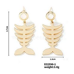 Baroque Style Fishbone Earrings Exquisite 3D Colorful Fashion Jewelry, Golden, 37x16mm(PU1272-1)