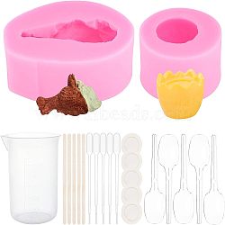 DIY Food Shape Fondant Molds Kits, Including Wooden Craft Sticks, Plastic Pipettes, Latex Finger Cots, Plastic Measuring Cup, Plastic Spoons, Hot Pink, 57x81x24mm, Inner Diameter: 23x62mm, 1pc(DIY-OC0003-46)