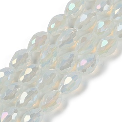 Opaque Solid Color Electroplate Glass Beads Strands, AB Color Plated, Faceted, Teardrop, Floral White, 15x10mm, Hole: 1.6mm, about 46~48pcs/strand, 27.95 inch(71cm)(EGLA-N013-J10mm-B02)