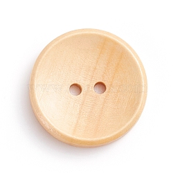 Natural Wooden Buttons, 2-Hole, Dyed, Flat Round, Wheat, 25x4mm, Hole: 2mm(BUTT-WH0015-04C-25mm)