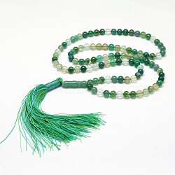 Natural Green Agate Mala Beads Bracelets, Medium Sea Green, 630mm(G-P105-01G)