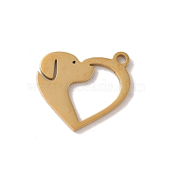 201 Stainless Steel Pendants, Laser Cut, Heart with Dog Charm, Golden, 13x15x1mm, Hole: 1.5mm(STAS-E211-09G)