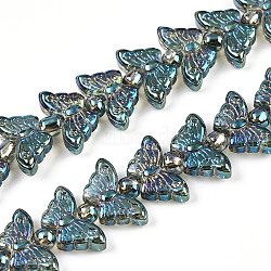 Electroplate Glass Beads Strands, Butterfly, Pale Turquoise, 7.5~8x14.5~15x4mm, Hole: 0.8mm, about 66~69pcs/strand, 23.23~24.41 inch(59~62cm), Beads: 3x4mm, Hole: 1mm(EGLA-N012-04J)