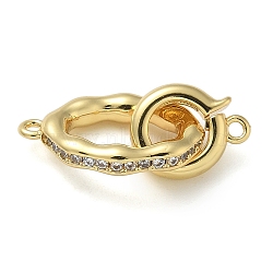 Rack Plating Brass Micro Pave Clear Cubic Zirconia Fold Over Clasps, Long-Lasting Plated, Lead Free & Cadmium Free, Oval, Real 18K Gold Plated, Oval: 12x9.5x2.5mm, Hole: 1.2mm, Clasp: 18x11.5x3mm, Hole: 1.2mm(KK-K392-35G)