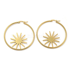 Ion Plating(IP) 304 Stainless Steel Hoop Earrings, Sun, Golden, 52x49x2mm(EJEW-D083-13G)