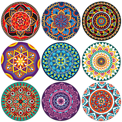Composite Wood Board Cup Mats Set, Mandala Pattern Printed Coasters, Colorful, 100x5mm, 1pc/style, 9 style, 9pcs/set(DJEW-WH0040-018)