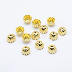 Brass Bead Caps, Real 18K Gold Plated, Cadmium Free & Nickel Free & Lead Free, Golden, 9x6mm, Hole: 1.5mm(KK-P112-35-NR)