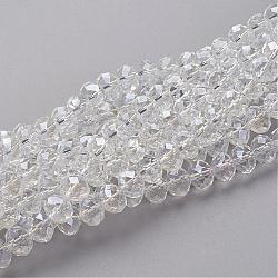 Glass Beads Strands, Pearl Luster Plated, Crystal Suncatcher, Faceted Rondelle, Clear, 10x7mm, Hole: 1mm, about 70~72pcs/strand, 18 inch(GR10MMY-01L)