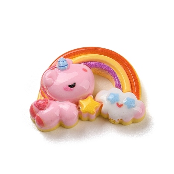 Opaque Resin Decoden Cabochons, Cartoon Horse with Rainbow, Pink, 20x28.5x8.5mm