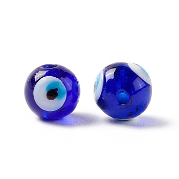 Handmade Evil Eye Lampwork Beads, Round, Blue, 12~12.5mm, Hole: 1.6mm