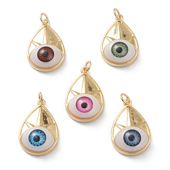 Brass Pendants, with Acrylic and Jump Rings, Eye, Long-Lasting Plated, Mixed Color, 24.5x16x7.5mm, Hole: 3mm, Jump Ring: 5x1mm