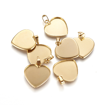 304 Stainless Steel Pendant Cabochon Settings, Heart, Golden, Tray: 16.5x19mm, 21.5x20x1.5mm, Hole: 2.5x6mm