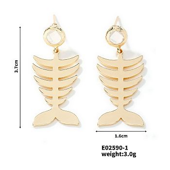 Baroque Style Fishbone Earrings Exquisite 3D Colorful Fashion Jewelry, Golden, 37x16mm