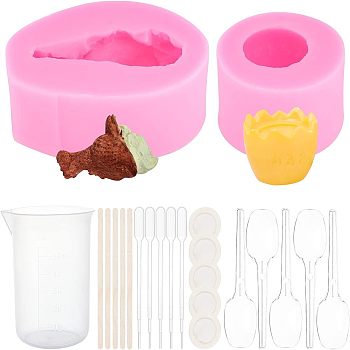 DIY Food Shape Fondant Molds Kits, Including Wooden Craft Sticks, Plastic Pipettes, Latex Finger Cots, Plastic Measuring Cup, Plastic Spoons, Hot Pink, 57x81x24mm, Inner Diameter: 23x62mm, 1pc