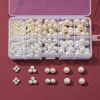 428Pcs 8 Style Glass Pearl Beads Strands, Pearlized, Round, Mixed Color, 4~10mm, Hole: 1mm