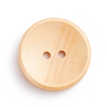 Natural Wooden Buttons, 2-Hole, Dyed, Flat Round, Wheat, 25x4mm, Hole: 2mm