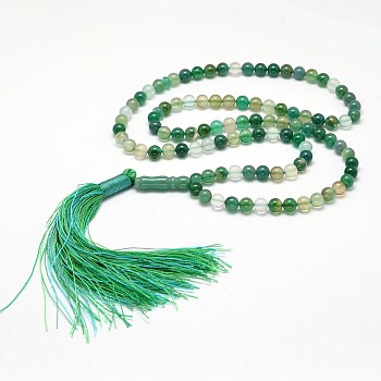 Natural Green Agate Mala Beads Bracelets, Medium Sea Green, 630mm