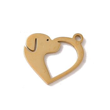 201 Stainless Steel Pendants, Laser Cut, Heart with Dog Charm, Golden, 13x15x1mm, Hole: 1.5mm