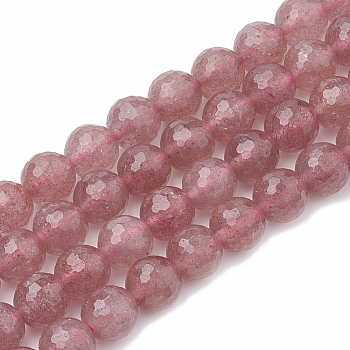 Natural Strawberry Quartz Beads Strands, Faceted(128 Facets), Round, 8~9mm, Hole: 1mm, about 45~50pcs/strand, 15.7 inch