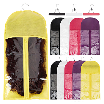 10 Sets 5 Colors Arch Shaped Cloth Hair Wig Storage Zipper Bags, Dustproof Hairpieces Storage Holder with Sponge Hanger, Mixed Color, 60.4x29x0.12cm, 2 sets/color