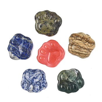 Natural & Synthetic Mixed Gemstone Carved Cabochons, Cat Paw Print, 26.5~28x29.5~30.5x7.5~8.5mm
