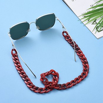 Eyeglasses Chains, Neck Strap for Eyeglasses, with Acrylic Curb Chains, 304 Stainless Steel Jump Rings and Rubber Loop Ends, Indian Red, 27.56 inch(70cm)