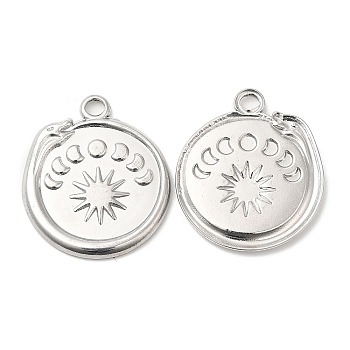 304 Stainless Steel Pendants, Flat Round with Snake & Moon Phases Charm, Stainless Steel Color, 23x20.5x2mm, Hole: 2mm